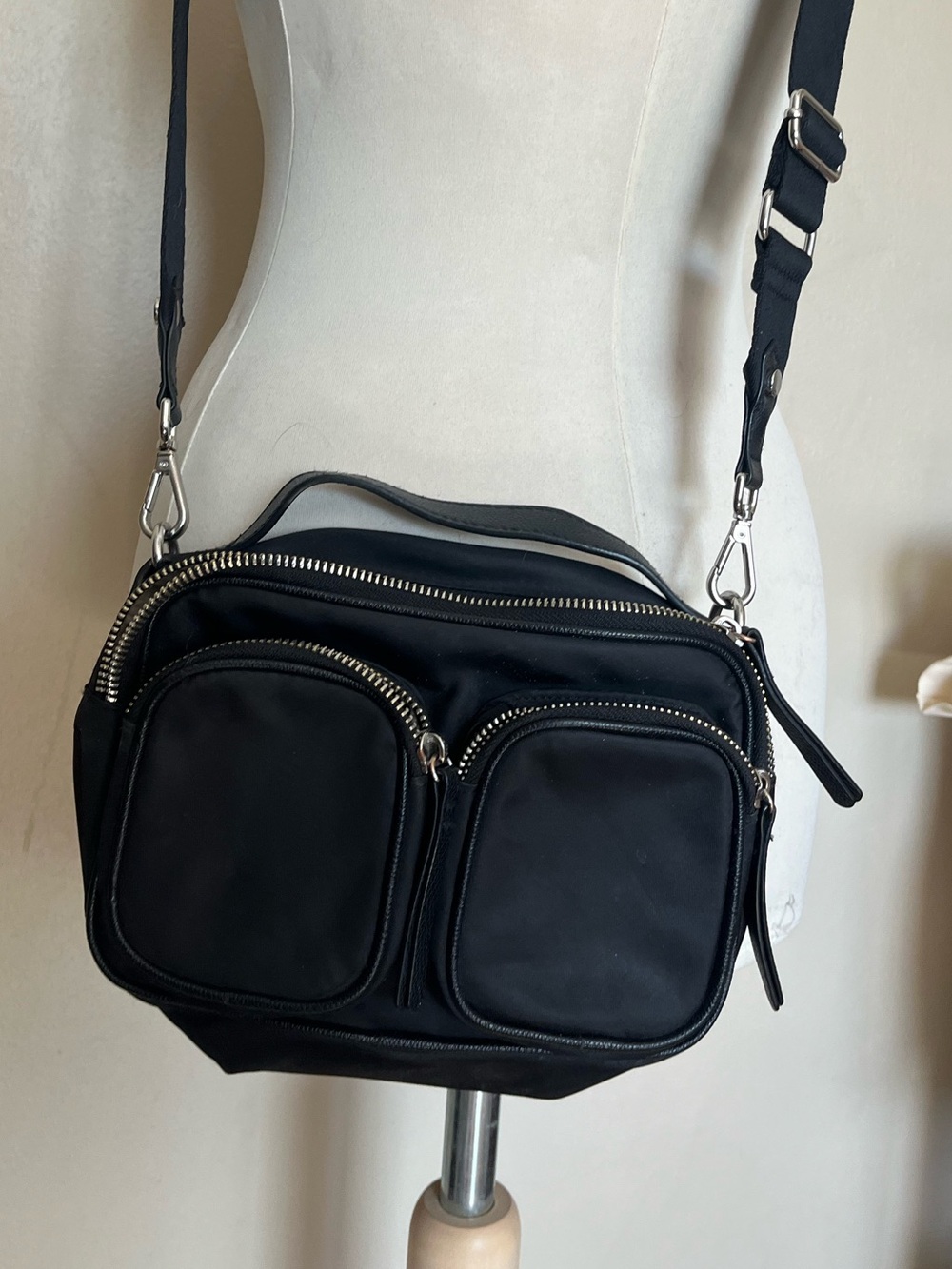 H&M Black Crossbody Bag with Light Beige Interior